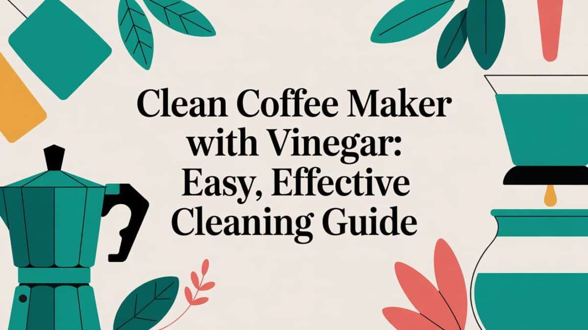Coffee maker cleaning guide with vinegar illustration.