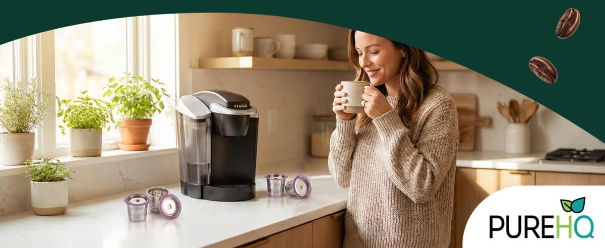 Reusable K Cups for Keurig coffee makers. Stainless steel refillable pods fit K-Elite, K-Classic & more. 2 pack.