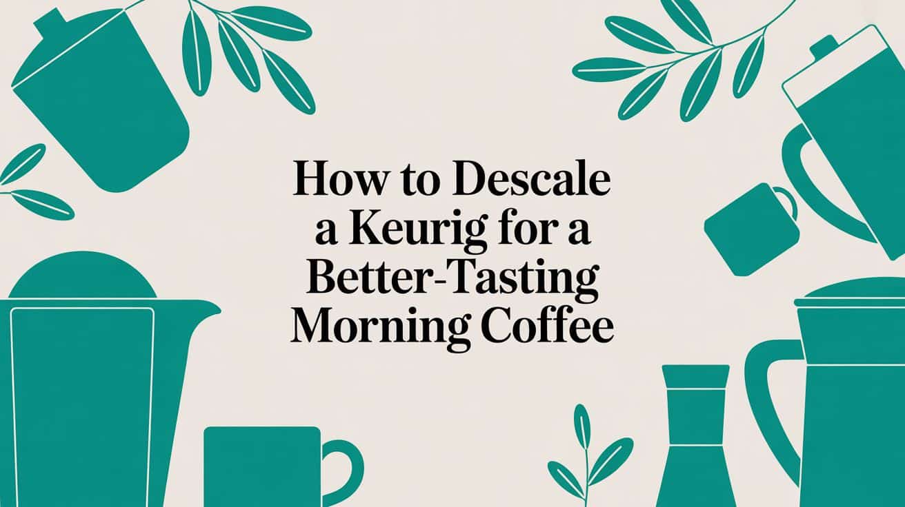 Descaling a Keurig brewing system graphic with text overlay.