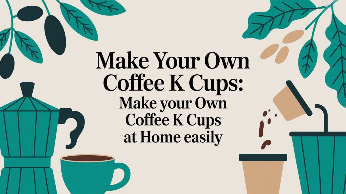 Make your own coffee K-Cups at home easily. Image shows coffee brewing equipment and K-Cup illustration.