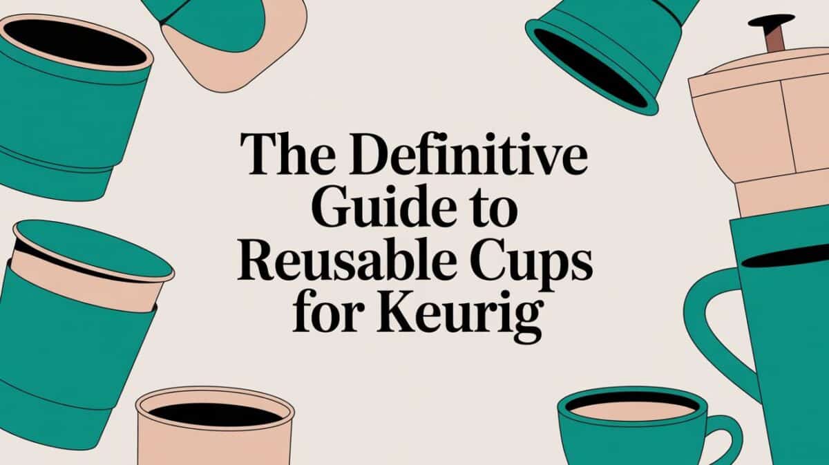 Reusable cups and coffee makers with text "The Definitive Guide to Reusable Cups for Keurig