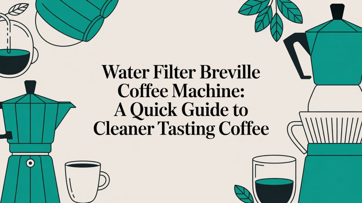 Breville coffee machine illustration with water filter guide text.