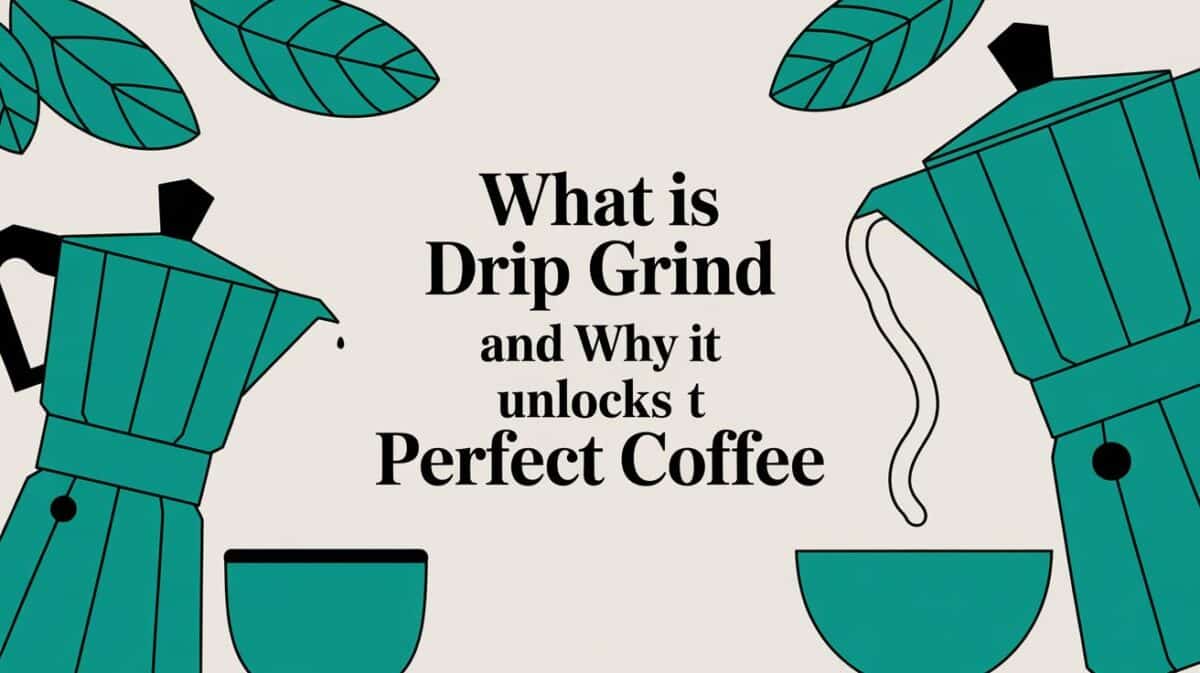 Drip grind coffee illustration with Moka pots and text: "What is Drip Grind and Why it unlocks the Perfect Coffee