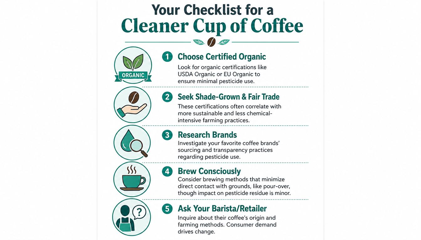An infographic checklist titled Your Checklist for a Cleaner Cup of Coffee with five actionable tips.