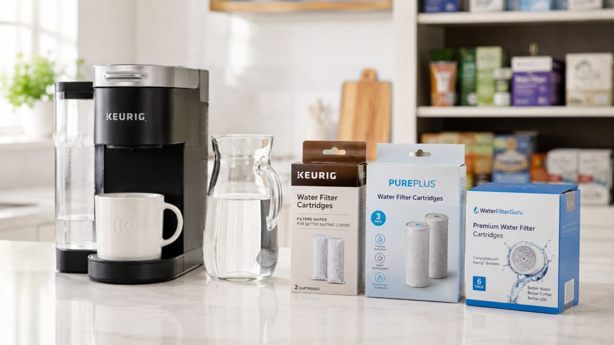 Keurig coffee maker with water filter cartridges and PurePlus filters